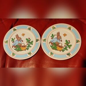 2 Vintage Peter Rabbit Childrens Plastic Plates  Aluminum Specialty CHARITY
